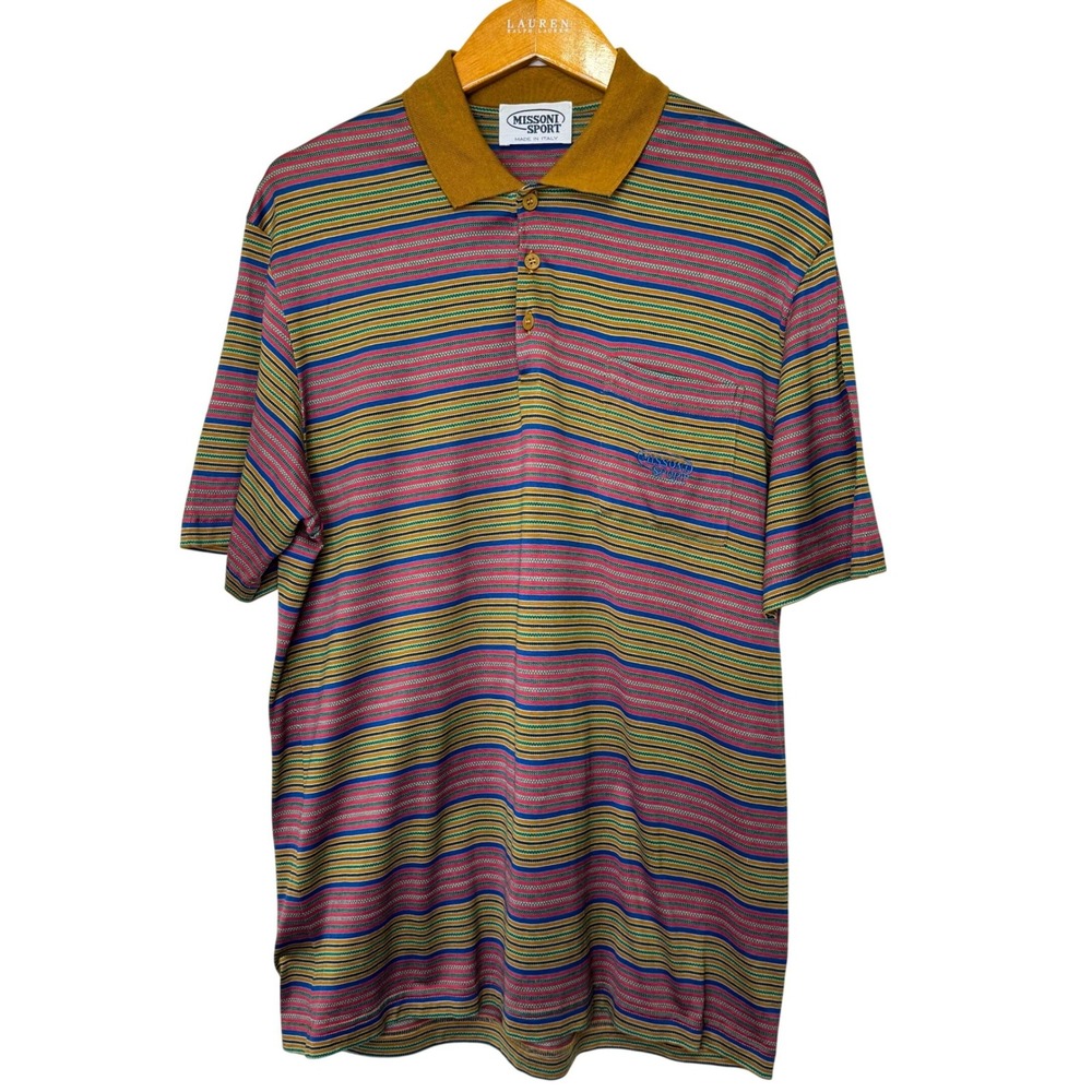 Vintage Missoni Sport‎ Striped Polo Shirt Mens Large Multi Color